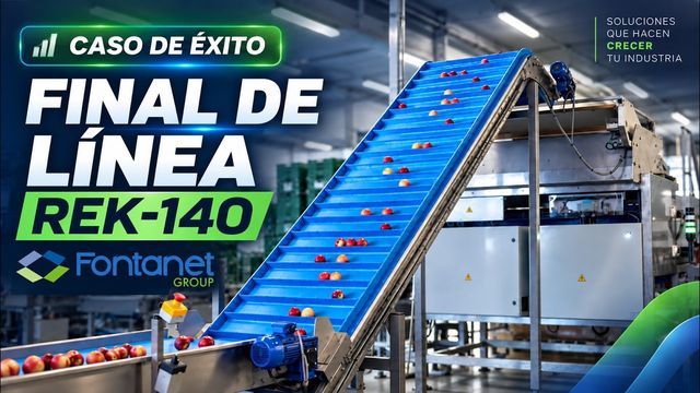 Elevador de tablillas con fruta en la línea de final de línea con la REK 140