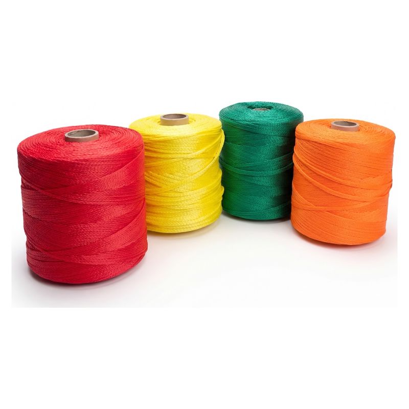 Four reels of tubular net in red, yellow, green and orange