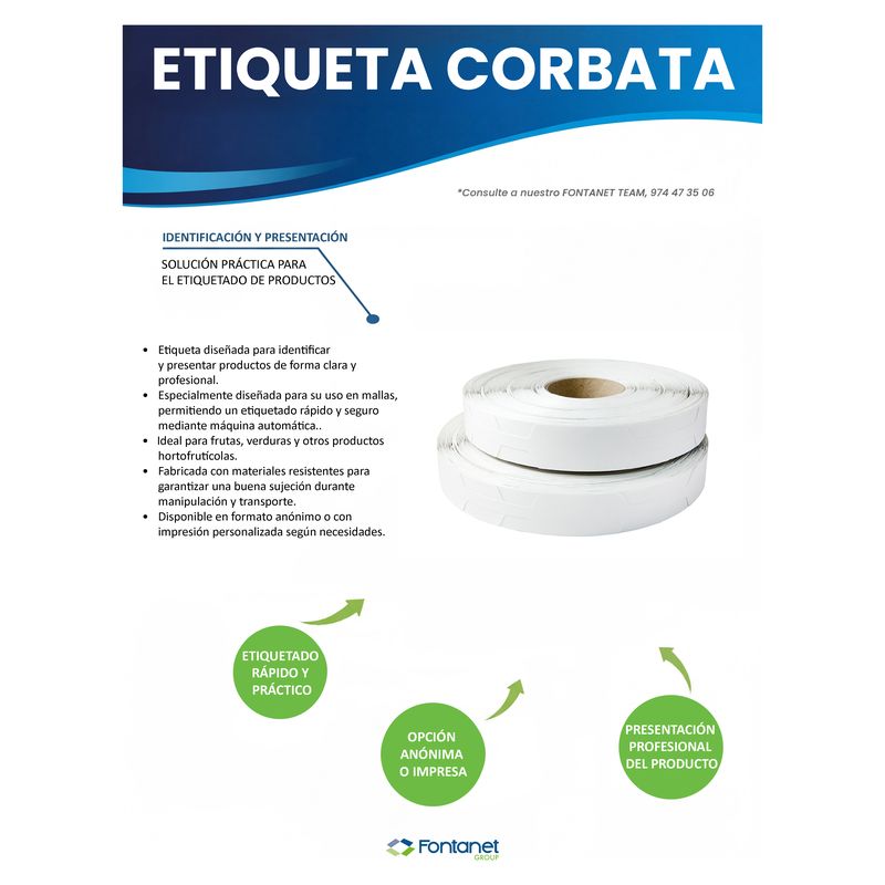Hoja de catálogo de la etiqueta corbata con dos rollos de corbatas blancas