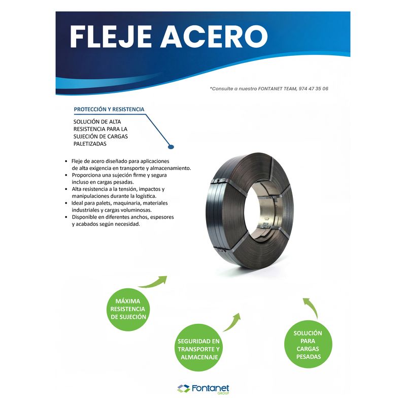 Ficha de catálogo da fita de cintar em aço com uma bobina de fita metálica