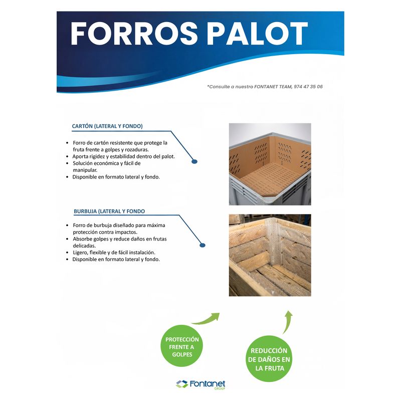 Scheda di catalogo delle fodere per bins: fodera in cartone scanalato in un bins di plastica e fodera in pluriball in un bins di legno