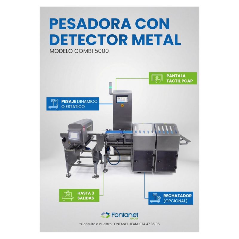 Stainless steel COMBI 5000 checkweigher with metal detector, detector tunnel and touch screen
