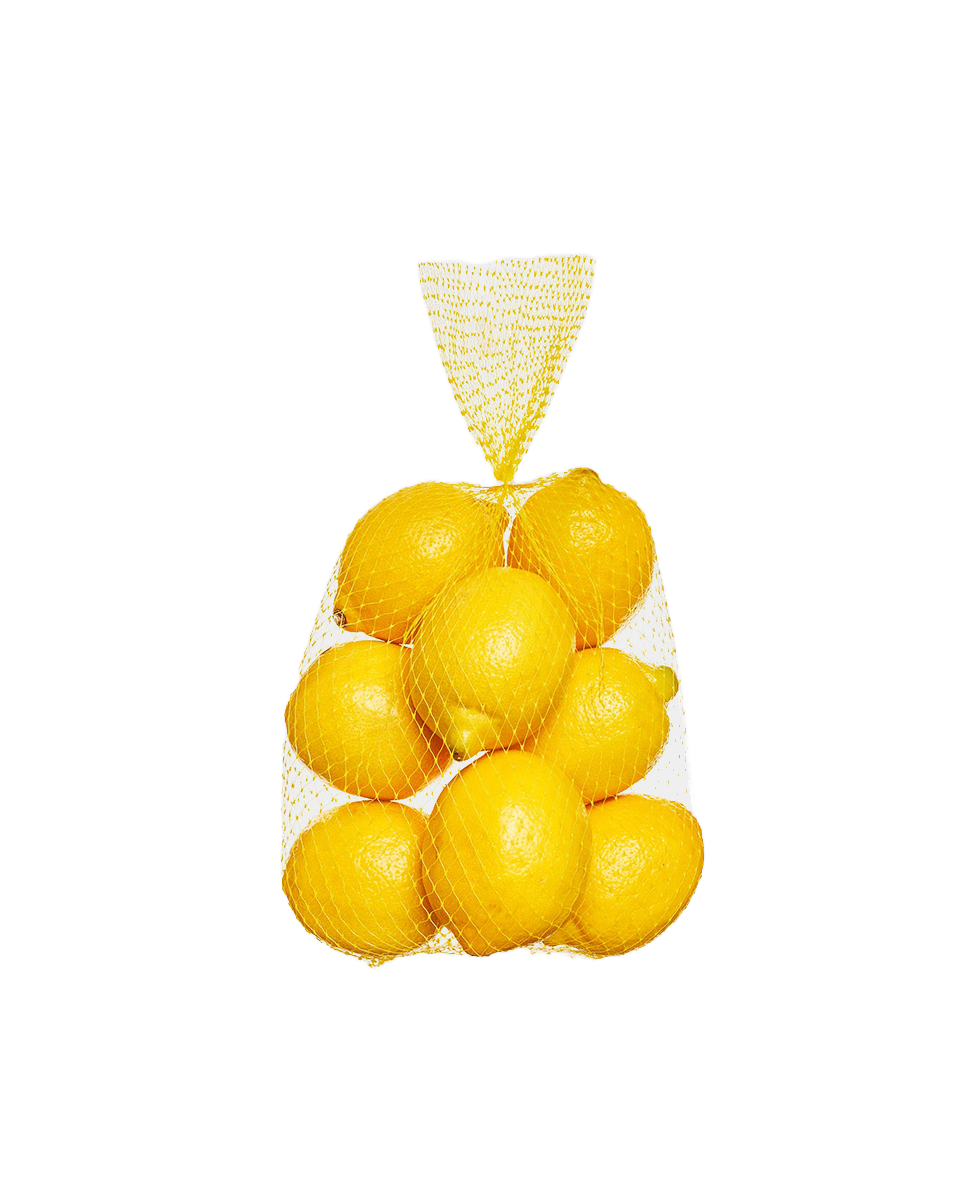 Malla extruida de color amarillo para proteger a los limones y hacerlos mas vistosos en el punto de venta